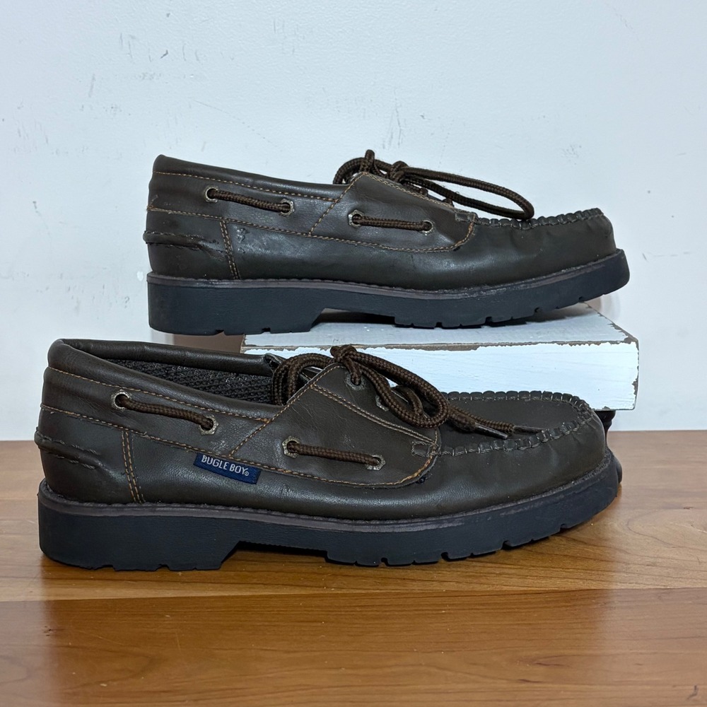 Bugle‎ Boy Kids Brown Boat Shoes Moc Toe Lug Sole Loafers 832467 Size 6